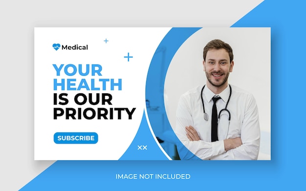 Miniatura do youtube de saúde médica e banner da web Vetor Premium