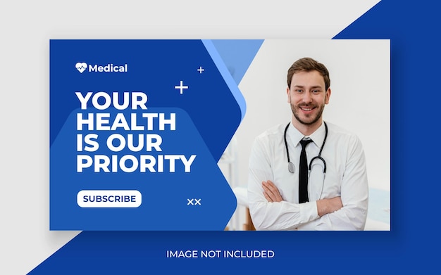 Miniatura do youtube de saúde médica e banner da web vetor premium
