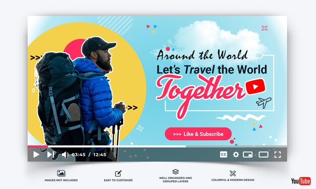 Miniatura do YouTube para modelo de vetor premium de vlog de viagens
