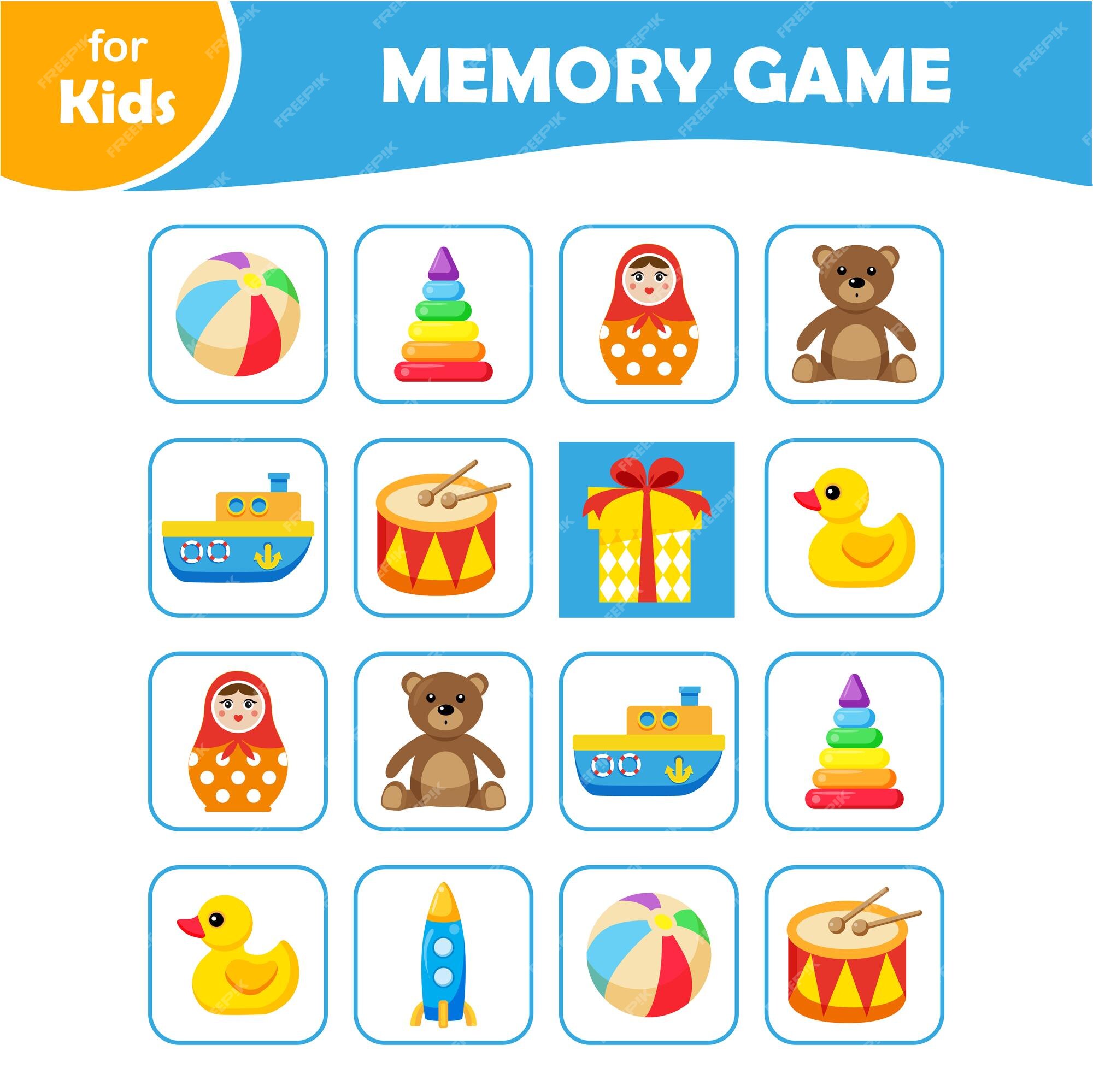 Minijogos educativos de jogos de memória para crianças com brinquedos  infantis