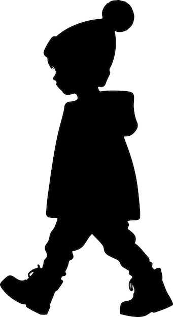 Vetor minimal child walking forward in winter clothing pose vector silhouette 15