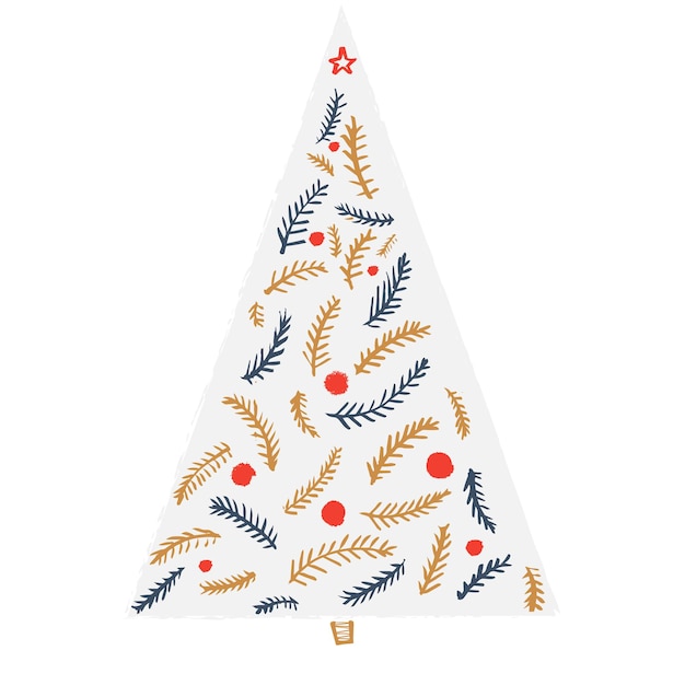 Minimalismo simples silhueta de árvore de Natal com enfeites e galhos