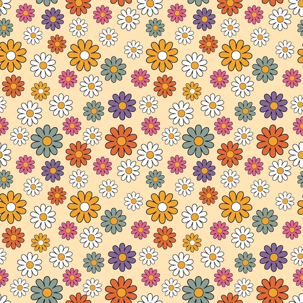 Minimalista retro colorido floral sem costura de fundo