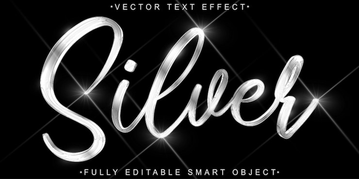 Vetor minimalista vector de prata metálico brilhante completamente editável efeito de texto de objeto inteligente