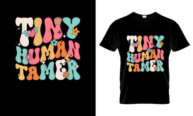 Vetor minúsculo domador humano colorido t-shirt gráfico groovy t-shirt design