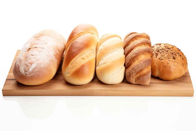 Vetor mistura de pão de trigo e de cereais naturais frescos com foco selecionado na mesa de madeira não focada em