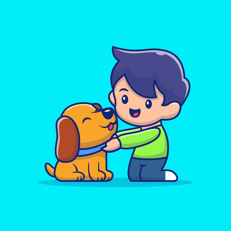 Vetor miúdo com ilustração do cão. personagem de desenho animado de mascote de amante de animais. estilo cartoon plana