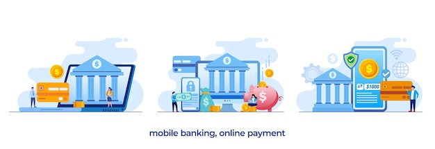Vetor mobile banking pagamento on-line cartão de crédito ewallet transação de comércio eletrônico compra ilustração plana vetor