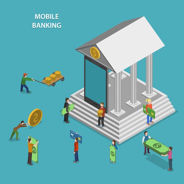Mobile banking plano isométrico.