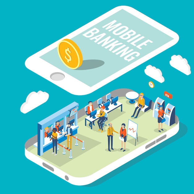 Mobile banking vector plana isométrica ilustração