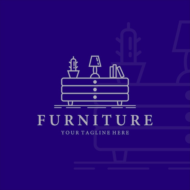 mobiliário logotipo linha arte ilustração vetorial modelo ícone design sofá lâmpada livro e decorativo