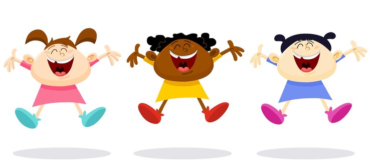 Vetor moças multiculturais saltando no ar