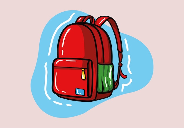 Vetor mochila vermelha desenhada à mão, mochila escolar. educação e de volta ao ícone da escola concept.vector. desenho animado