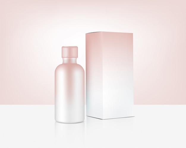 Mock up de garrafa realista ouro rosa cosméticos e caixa para produtos para a pele