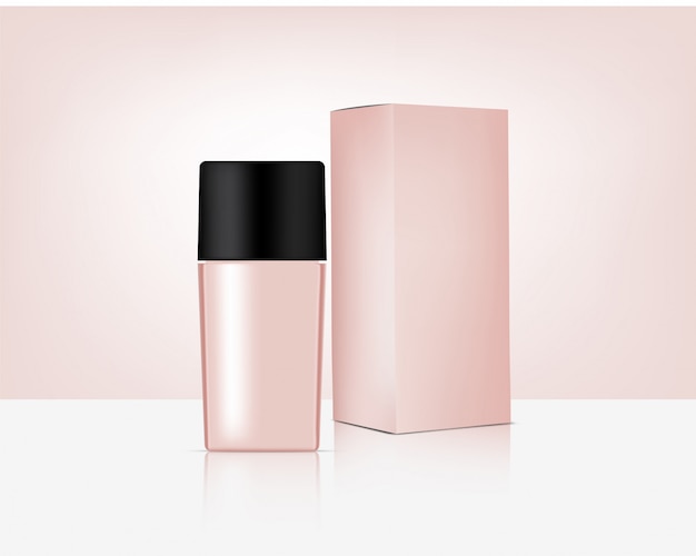 Mock up de garrafa realista realista Rose Gold Cosmetic e caixa para ilustração de fundo de produto de pele. Cuidados de saúde e Design de conceito médico.