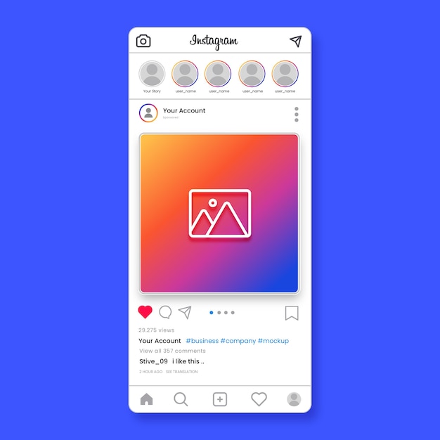 Mock up de mídia social instagram