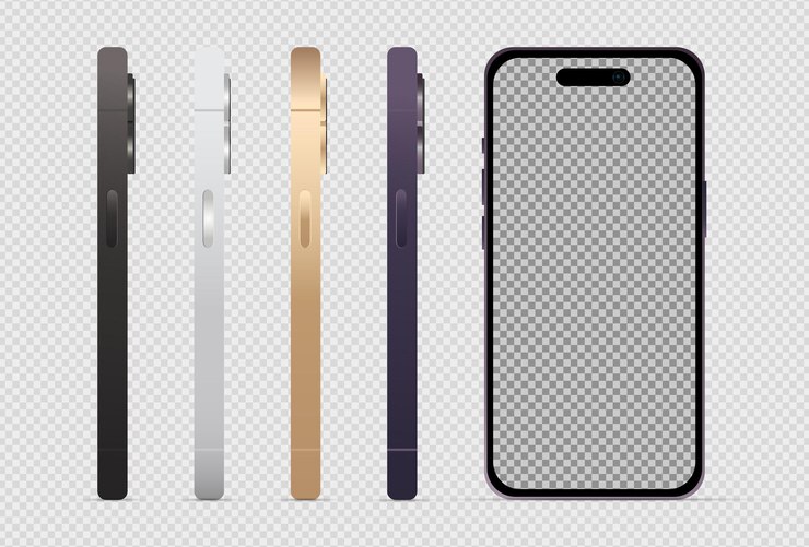 Vetor mockup 4 pcs smartphones modernos em modelos de cores diferentes para publicidade vetor grátis