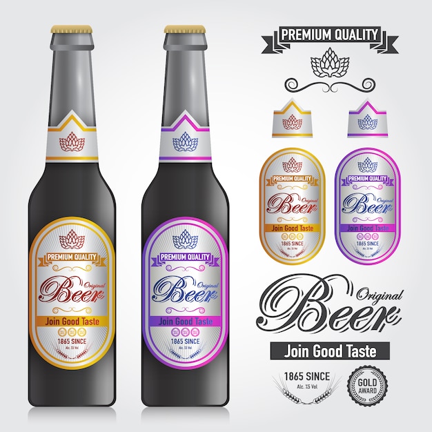 Vetor mockup of bottle vector e design premium label of beer