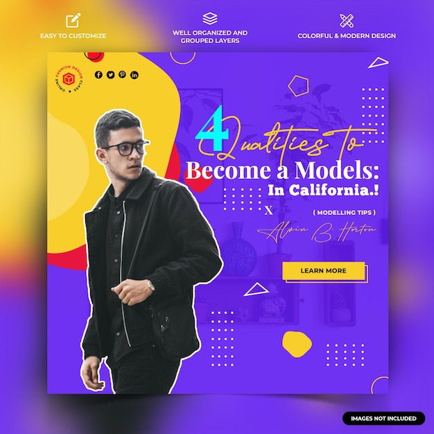 Moda mulheres e homens instagram mídia social post modelo de banner da web vetor premium