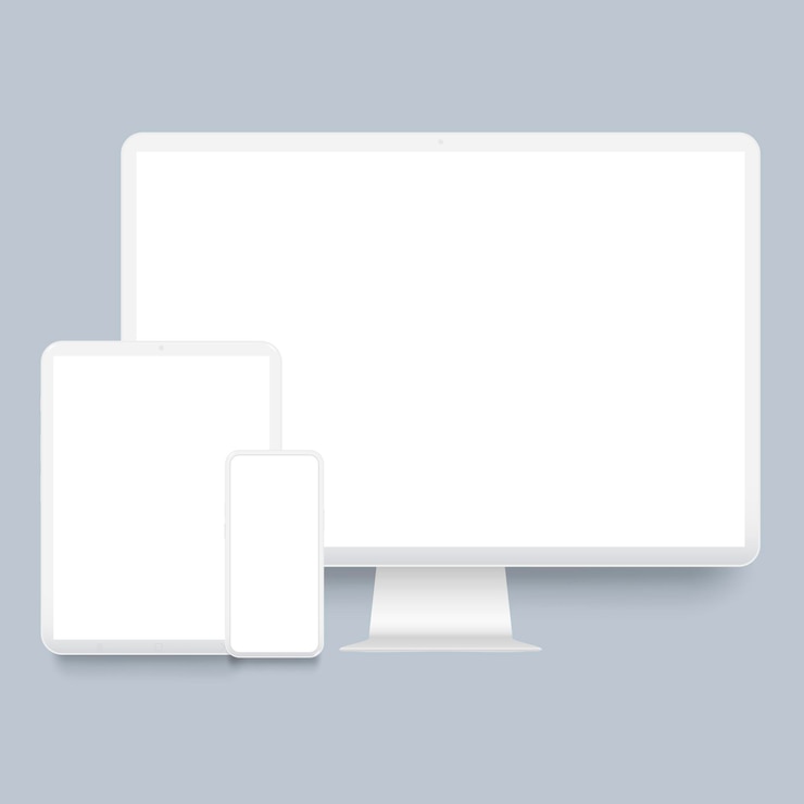Vetor modelagem de argila de computador de mesa branco, portátil, smartphone e tablet