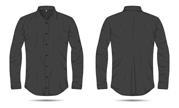 Modelagem de camisa de mangas longas preta de botão dianteira e traseira
