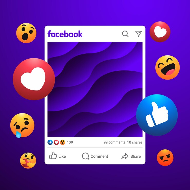 Vetor modelagem de modelo de postagem móvel do facebook com emoticons