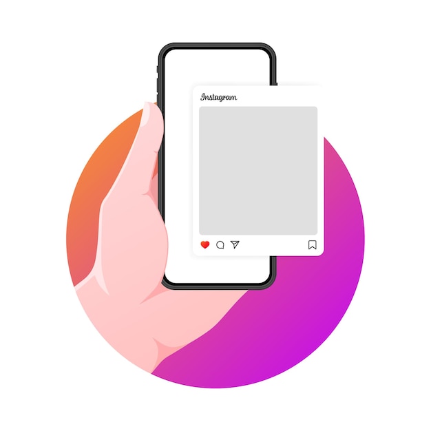 Modelagem de postagem do Instagram Cor plana Modelagem de post em branco do Instagram na tela do telefone Editorial de mídia social Layout do iPhone Post do Instagram para design Ícone vetorial