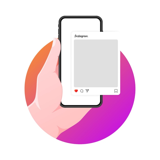 Vetor modelagem de postagem do instagram cor plana modelagem de post em branco do instagram na tela do telefone editorial de mídia social layout do iphone post do instagram para design ícone vetorial