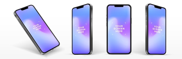 Modelagem de smartphone 3D de alta qualidade com diferentes ângulos e fundo isolado para mostrar aplicativo móvel