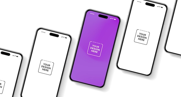 Modelagem de smartphone 3D de alta qualidade com diferentes ângulos e fundo isolado para mostrar aplicativo móvel
