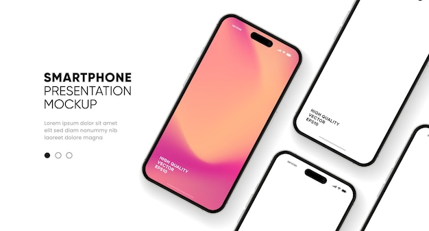 Modelagem de smartphone 3D de alta qualidade com diferentes ângulos e fundo isolado para mostrar aplicativo móvel