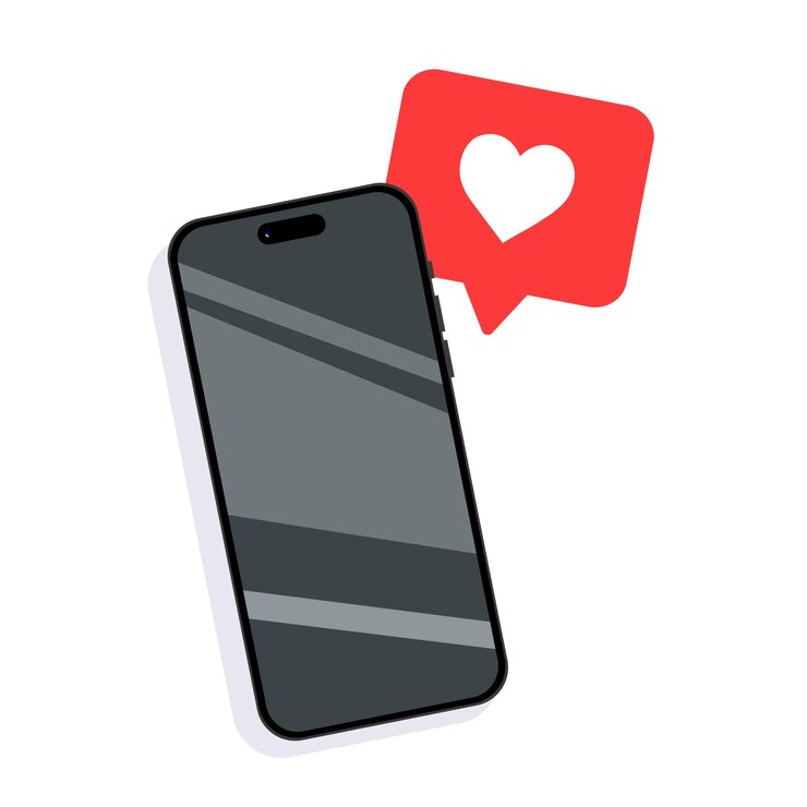 Vetor modelagem de telefone com layout de tela de telefone isolado bolha de mensagem com coração vermelho tela de smartphone com ícone vetorial de coração