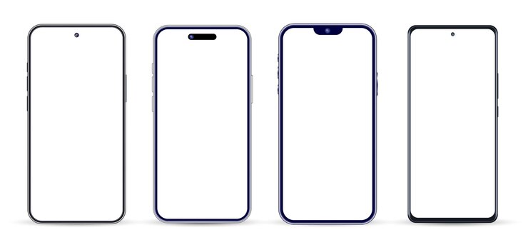 Modelagem realista de smartphone em frente em 3D Telefone móvel com apresentação de smartphone em ângulos diferentes