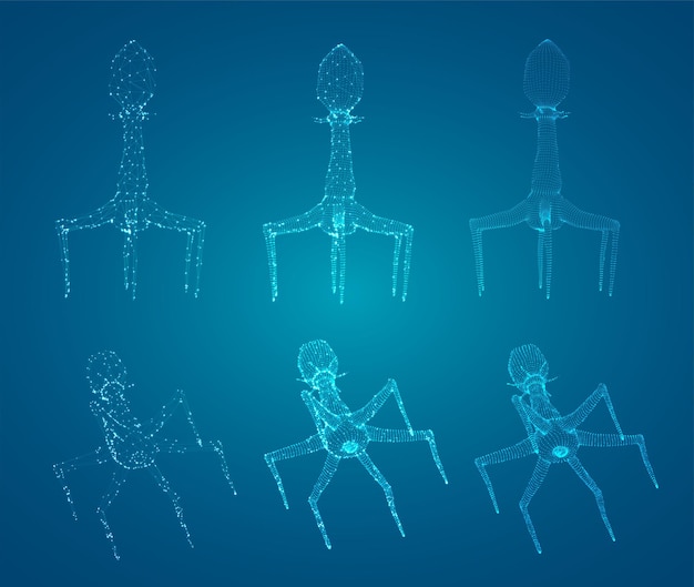 Modelo 3d de um bacteriófago, um microrganismo artificial para o tratamento de doenças mortais. futuro da medicina