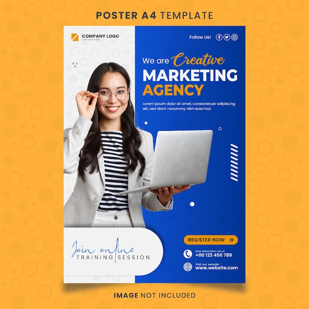 Modelo A4 de cartaz de agência de marketing criativo pronto para imprimir