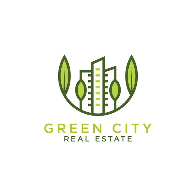 Modelo abstrato conceito de design de logotipo de construção de cidade verde