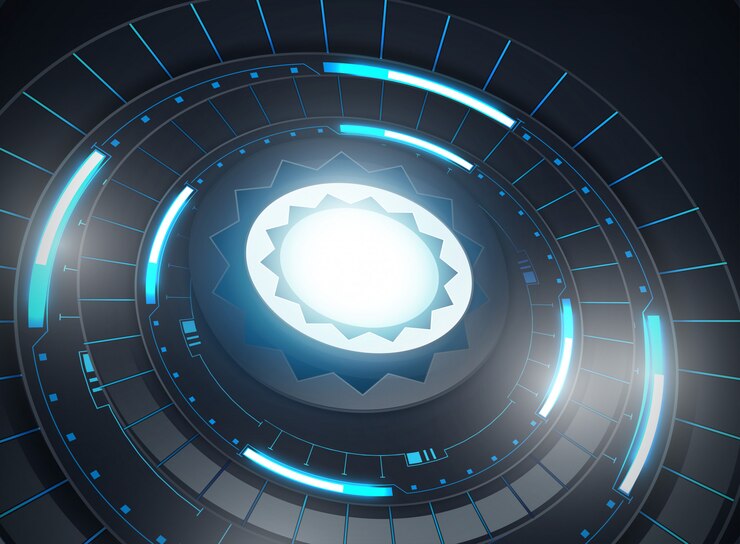 Vetor modelo abstrato futurista com interfaces de usuário virtuais inovadoras em fundo escuro