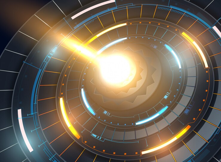 Vetor modelo abstrato futurista com interfaces de usuário virtuais inovadoras em fundo escuro