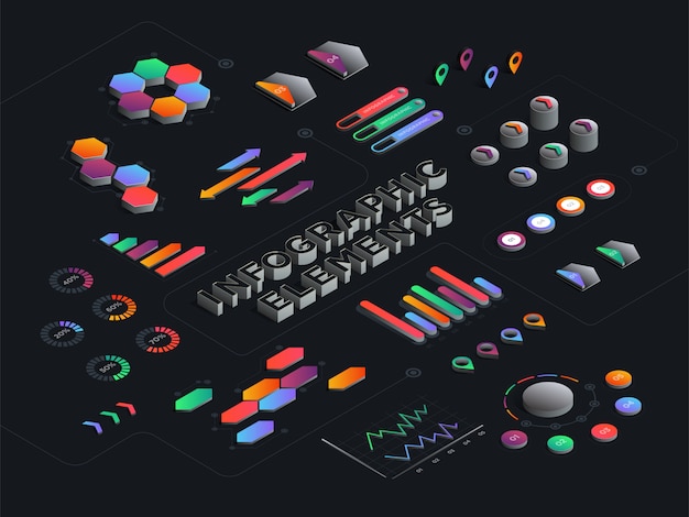 Modelo abstrato infográficos isométrica. negócios 3d, financeiros, gráficos de dados de marketing e gráficos de conjunto de diagrama. ilustração vetorial