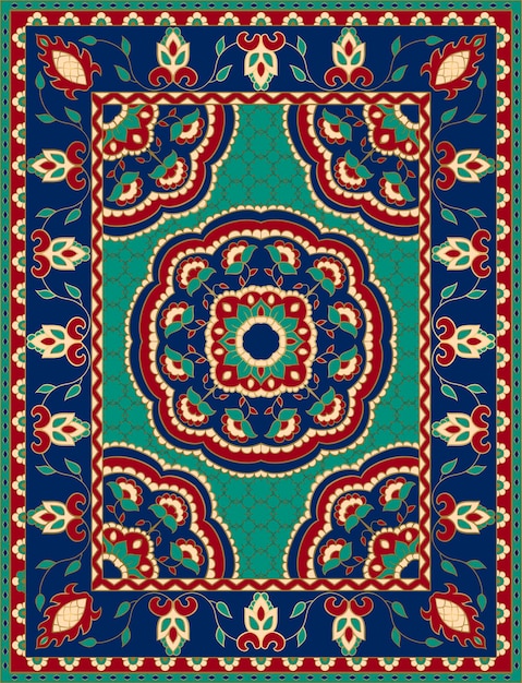 Vetor modelo colorido com mandalas para tapete, têxteis. teste padrão floral oriental com moldura.