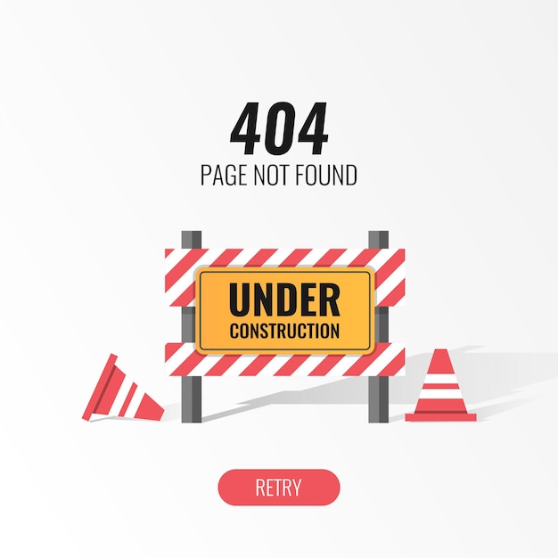 Modelo da web de erro 404 com cones e símbolo de sinal de reparo