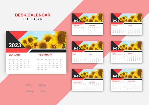 Modelo de 6 páginas de design de calendário de mesa modeen ano novo 2023