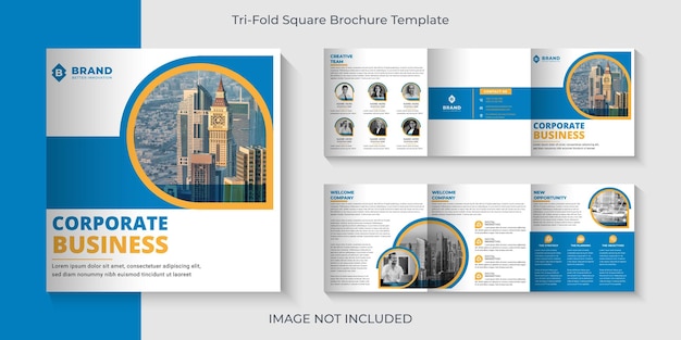 Modelo de 6 páginas de folheto quadrado com três dobras de negócios corporativos vetor premium