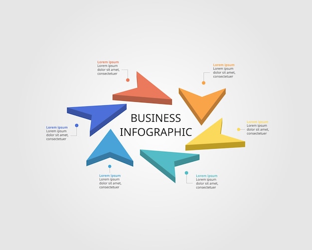 Vetor modelo de 6 setas para infografia para apresentação para 6 elementos