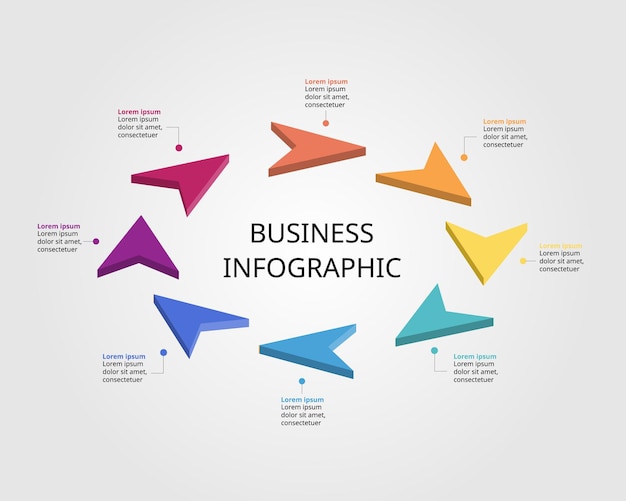 Vetor modelo de 8 setas para infografia para apresentação para 8 elementos