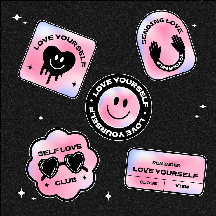 Vetor modelo de adesivos de amor próprio