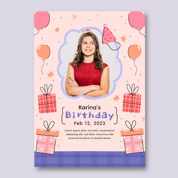 Modelo de aniversário desenhado a mão