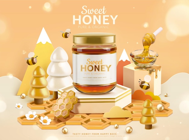 Modelo de anúncio de mel em miniatura 3d