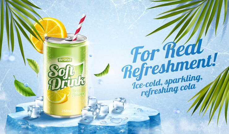 Vetor modelo de anúncio de refrigerante de suco de limão 3d
