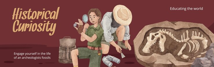 Vetor modelo de anúncios do facebook com conceito de arqueólogo fóssil estilo aquarela
